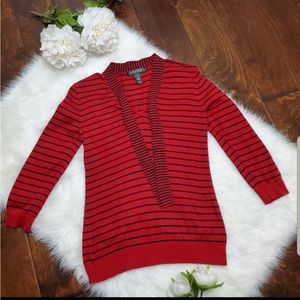 Lauren Ralph Lauren striped red tie neck top